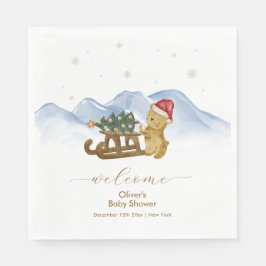 Rustic Winter Sleigh Bear Baby Shower Welcome スタンダードランチョンナプキン