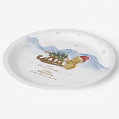 Rustic Winter Sleigh Bear Baby Shower Welcome ペーパープレート (アングル)