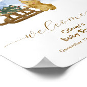 Rustic Winter Sleigh Bear Baby Shower Welcome ポスター (角)