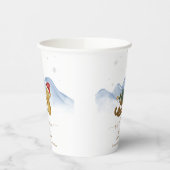 Rustic Winter Sleigh Bear Baby Shower Welcome 紙コップ (左)