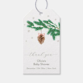 Rustic Winter Snowflake Pine cone Baby Shower ギフトタグ