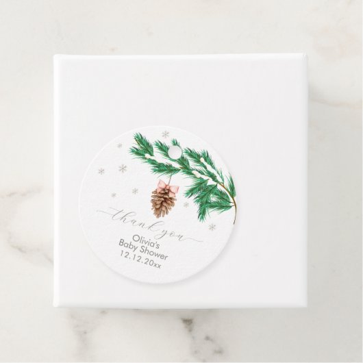 Rustic Winter Snowflake Pine cone Baby Shower  フェイバータグ (インサイチュ)