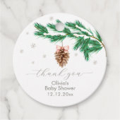 Rustic Winter Snowflake Pine cone Baby Shower  フェイバータグ (正面)