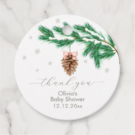 Rustic Winter Snowflake Pine cone Baby Shower  フェイバータグ