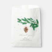 Rustic Winter Snowflake Pine cone Baby Shower フェイバーバッグ (正面)