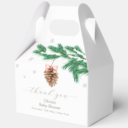 Rustic Winter Snowflake Pine cone Baby Shower フェイバーボックス (正面)