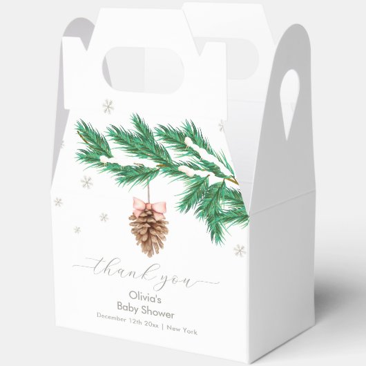 Rustic Winter Snowflake Pine cone Baby Shower フェイバーボックス (見開き)