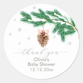 Rustic Winter Snowflake Pine cone Baby Shower  ラウンドシール