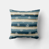 Rustic Winter Snowflakes Blue Gold Painted Stripes クッション (裏面)
