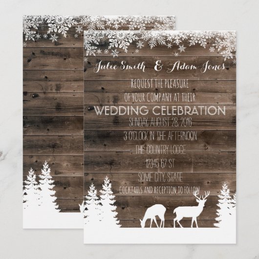 Rustic Winter Wedding Invitation - Deer 招待状 (正面/裏面)