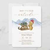 Rustic Winter Woodland Sleigh Bear Baby Shower 招待状 (正面)