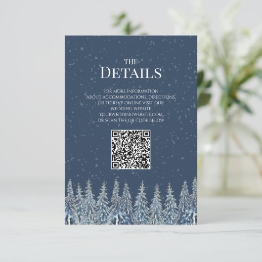 Rustic Winter Woods Wedding QR code Details Insert エンクロージャーカード (スタンド正面)