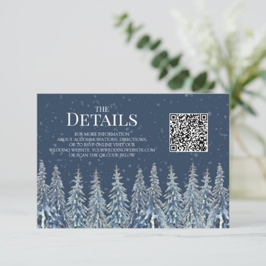 Rustic Winter Woods Wedding QR code Details Insert エンクロージャーカード (スタンド正面)