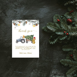 Rustic Winter X'mas Tree Tractor Bear Baby Shower サンキューカード
