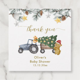 Rustic Winter X'mas Tree Tractor Bear Baby Shower フェイバータグ