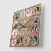 Rustic Wood 12 Photo Round Template Family Quote   スクエア壁時計 (傾斜)