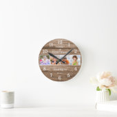 Rustic Wood 4 Photo Collage Family Is Everything ラウンド壁時計 (ホーム)