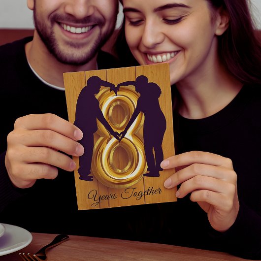 Rustic Wood 8th Wedding Anniversary Card Couple カード