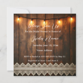 Rustic Wood and Lace Bridal Shower Invitation 招待状