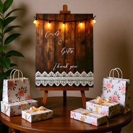 Rustic Wood and Lace Cards & Gifts  Pedestal Sign 台座サイン