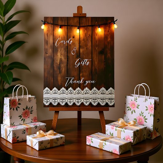 Rustic Wood and Lace Cards & Gifts  Pedestal Sign 台座サイン