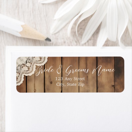 Rustic Wood and Lace Return Address Labels ラベル (インサイチュ)