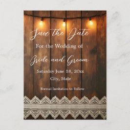 Rustic Wood and Lace Save the Date Postcard ポストカード
