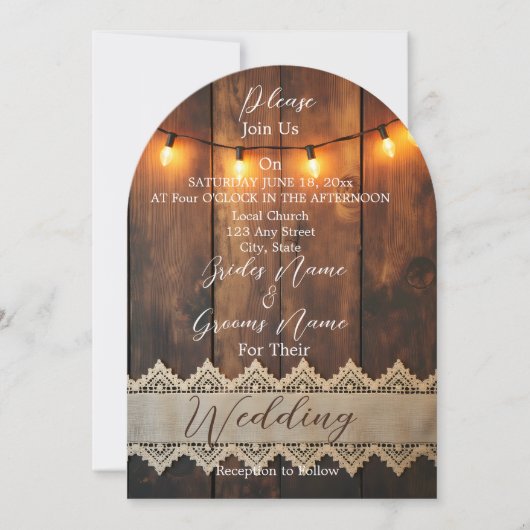 Rustic Wood and Lace Wedding  招待状 (正面)