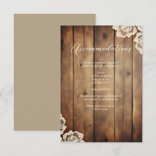Rustic Wood and Lace Wedding Accommodation  エンクロージャーカード (正面/裏面)