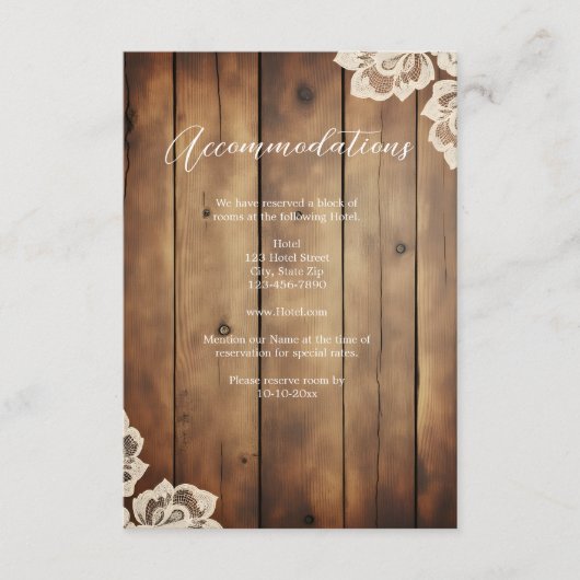 Rustic Wood and Lace Wedding Accommodation エンクロージャーカード (正面)