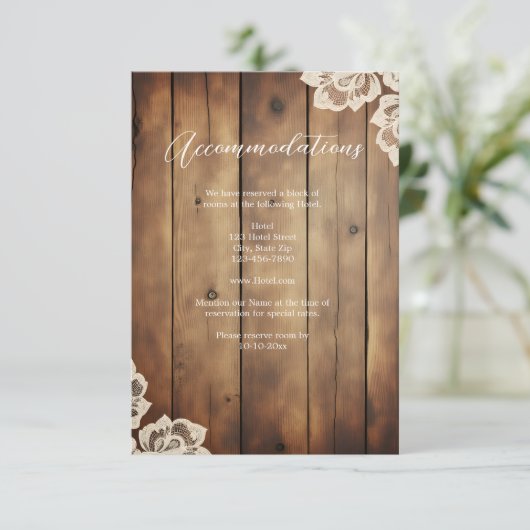 Rustic Wood and Lace Wedding Accommodation エンクロージャーカード (スタンド正面)