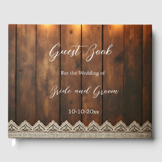 Rustic Wood and Lace Wedding Guest Book ゲストブック (正面)