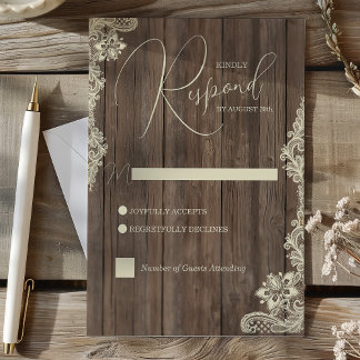 Rustic Wood and Lace Wedding Response Card 出欠カード