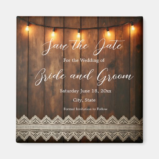 Rustic Wood and Lace Wedding Save the Date Magnet マグネット (正面)