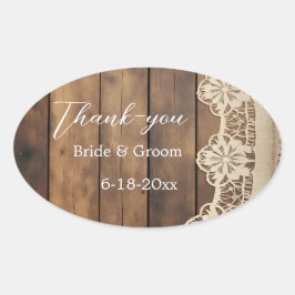 Rustic Wood and Lace Wedding Thank-you Sticker 楕円形シール
