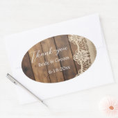 Rustic Wood and Lace Wedding Thank-you Sticker 楕円形シール (封筒)