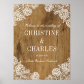 Rustic Wood and Lace | Wedding Welcome Sign ポスター (正面)