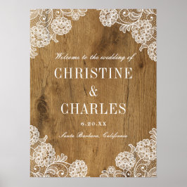 Rustic Wood and Lace | Wedding Welcome Sign ポスター