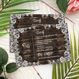 Rustic Wood and White Lace Wedding Details Info エンクロージャーカード