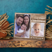 Rustic Wood Baby's First Christmas 2 Photo Collage フォトプラーク (側面)