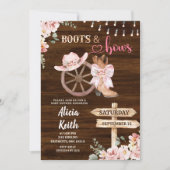 rustic wood background floral boots and bows 招待状 (正面)