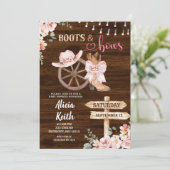 rustic wood background floral boots and bows 招待状 (スタンド正面)