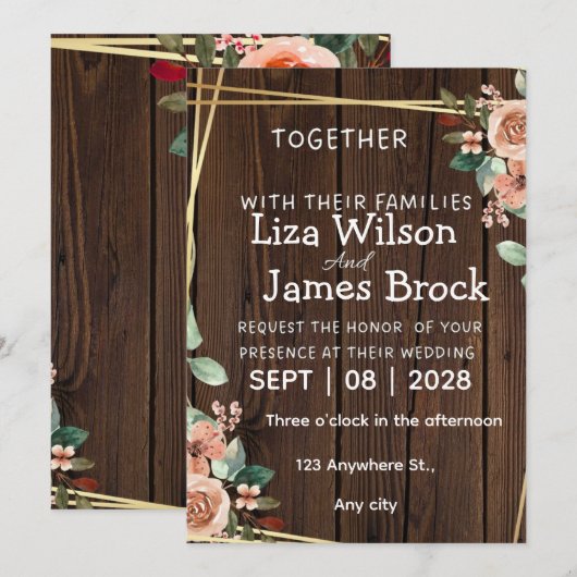 Rustic Wood Background wedding  招待状 (正面/裏面)