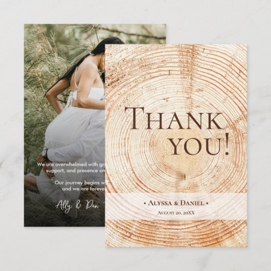 Rustic Wood Bark Wedding Photo small サンキューカード (正面/裏面)