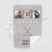 Rustic Wood Best Dad 3 Photo Collage Keepsake ゴルフタオル (インサイチュ)
