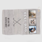 Rustic Wood Best Dad 3 Photo Collage Keepsake ゴルフタオル (横)