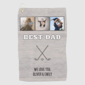 Rustic Wood Best Dad 3 Photo Collage Keepsake ゴルフタオル (正面)