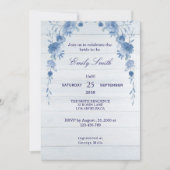Rustic Wood Blue Floral  Bridal Shower Invitation 招待状 (正面)