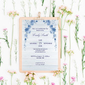 Rustic Wood Blue Floral  Bridal Shower Invitation 招待状