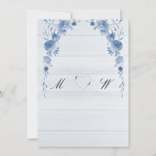 Rustic Wood  Blue Floral Elegant Save the Date (裏面)